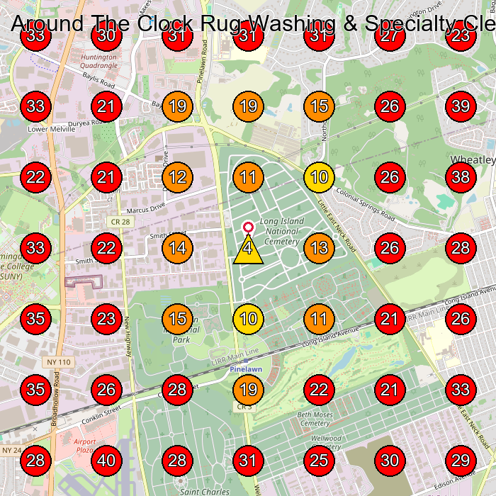 Around The Clock Rug Washing & Specialty Cleaning Services GeoGrid visibility map for Carpet Cleaning Service in Lindenhurst